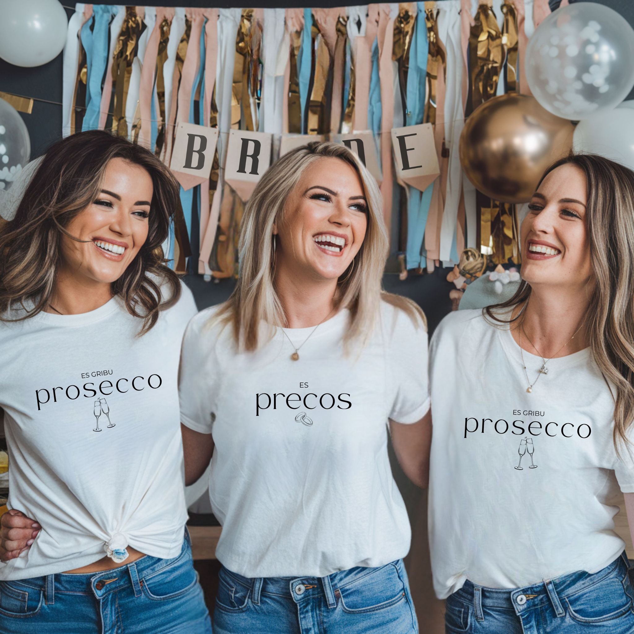 prosecco bride tribe t-krekls vecmeitu ballītei

